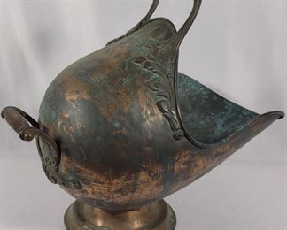 Antique Copper Coal Scuttle w/ Wood Handles