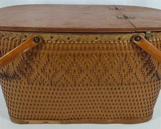 Vintage Red-Man Woven Picnic Basket