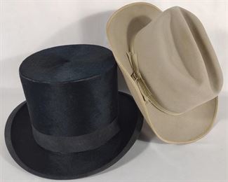 Stetson Tan Hat & Borsalino Beaver Silk Top Hat