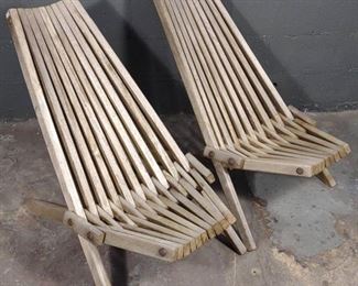 2 Mid Century Modern Slated Folding Patio Chairs