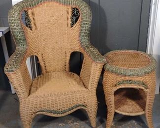 525 - Wicker Woven Chair & Side Table