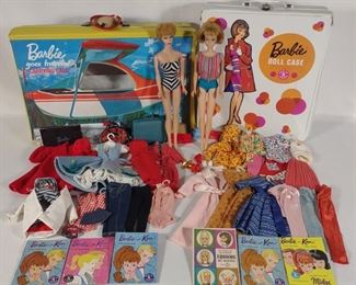 2 Vintage Barbie Dolls, Cases & Many Accessories