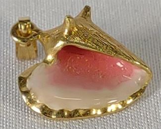 14K Gold & Enamel Conch Shell Pendant