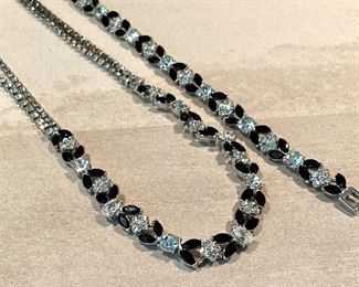 $28 Rhinestone set, as is. Bracelet is missing a couple black stones. 