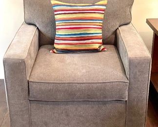 SOLD - $250 Solid smoky grey club chair, good condition.37w 33h 37d