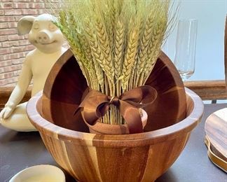 Bowls are SOLD , Wheat still available. $20 Large wooden serving bowl, 11.5 diameter. $16 Small wooden serving bowl, 9 diameter. $18 Wheat decor, 11 inches tall. 