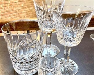 $120 Waterford Lismore rocks glasses, set of 6. $144 Waterford Lismore water goblets, set of 6. Wine glasses are SOLD  $120 Waterford Lismore wine glasses, set of 6. Shot glasses are SOLD $30 Waterford shot glasses, set of 3.