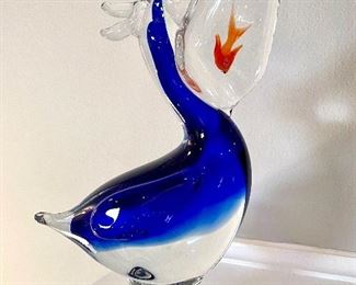 $32 Glass pelican with a fresh catch! 10 inches high.
