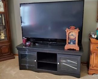 Tv, stand, old clock