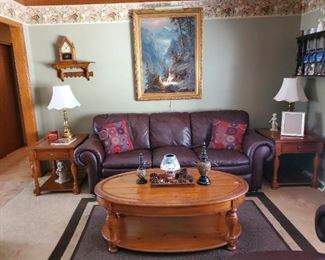 Leather sofa and we have a matching chair and ottoman.  Large oil on the wall