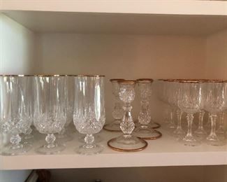 Lovely Longchamps Glasses - with gold band.  There are also 2 pair of matching candlesticks