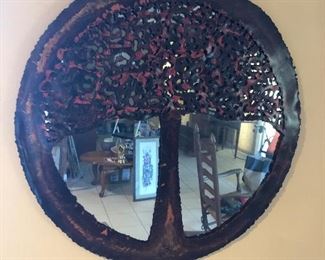 Wall mirror with tree enhancement
