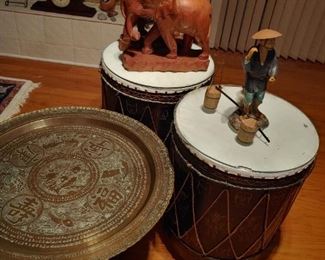 Hawaiian Drum Tables, Thai Tray Table, Elephants