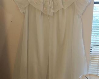 1950s Peignoir pale blue with floral design, nightie and robe. 