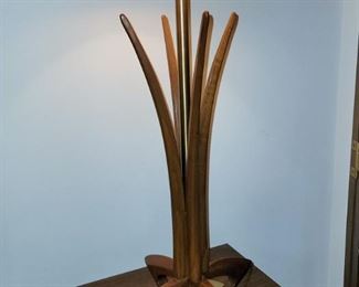 Mid Century modern wood torchiere table lamps 40"h. 
