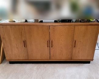 Mid century hi-fi stereo console cabinet with speakers. 56"w x 21.5" h x 18"d. 