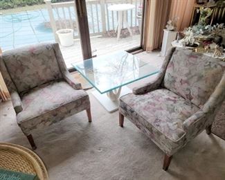 Floral upholstered chairs (very solid) 27"w x 29"h x 29"d. 