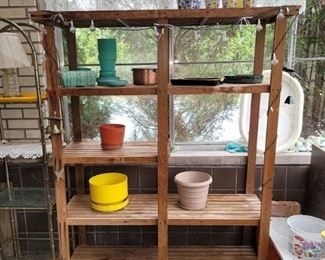 Wood plant stand 50"w x 60"h x 15"d. 