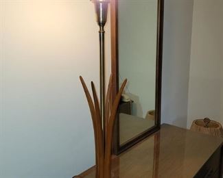 Mid Century modern wood torchiere table lamp 40"h. 