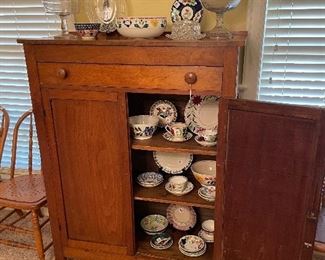 Walnut Pie Safe w/ Tin sides
Early American pressed glass
Stick Spatter