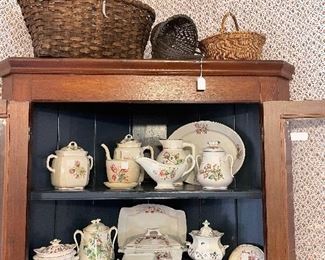 Antique iron stone and a baskets