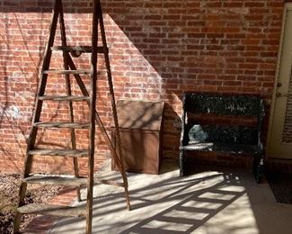 Antique Ladder, Potato Bin and Chip Paint Bench