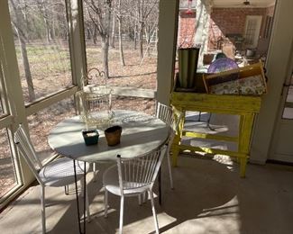 Hair pin leg table with MCM Metal chairs.