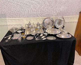 Silver plate service pieces.