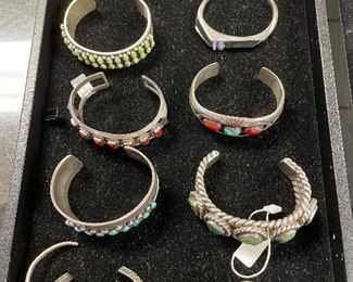 Coral, Turquiose, Moonstone Sterling Cuffs.