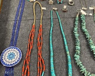 Turquoise, Coral and Beaded Necklaces
Navajo and Zuni Rings