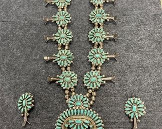 Zuni Petit Point Squash Blossom and Earring set