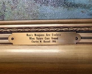 Charles M Russell, "Man's Weapons Are Useless When Nature Goes Around", print