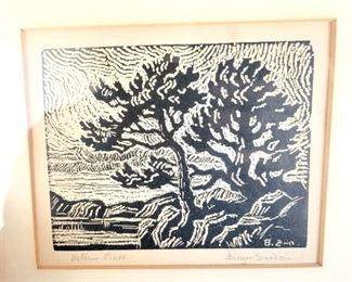 Birger Sandzen "Veteran Pines" woodblock print