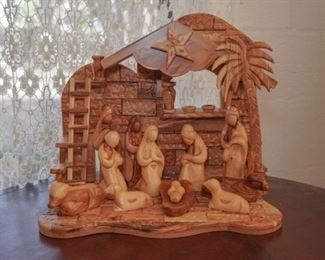 Olive wood nativity set with music