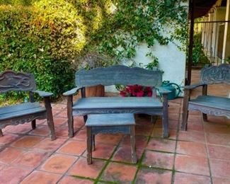Carved wood patio set