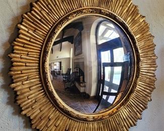 Antique large sunburst convex mirror...gilt and wood carved!