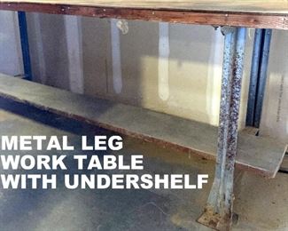 SEVERAL TABLES LIKE HIS ONE WILL BE  SOLD. TOP IS CONSTRUCTED OF 2" THICK WOOD, WITH AN UNDERSHELF FOR STORAGE