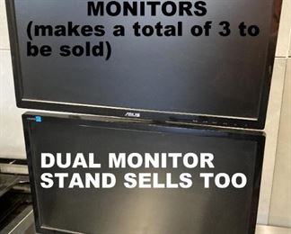 2 of the 3 ASUS 22" MONITORS. THE DUAL VIEW MONITOR STAND ALSO SELLS SEPARATELY