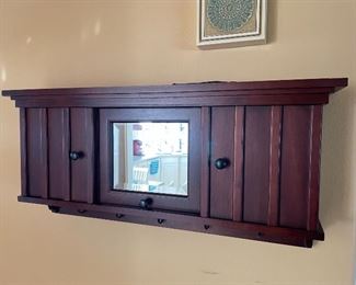 Hanging Cabinet with Coat Hooks and Mirror