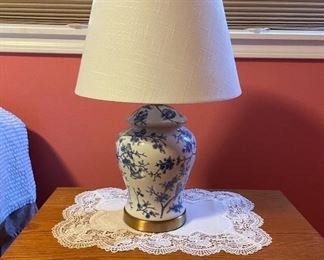 White & Blue Floral Table Lamp