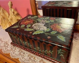 Vintage Wooden, Hand Painted, Vanity Box