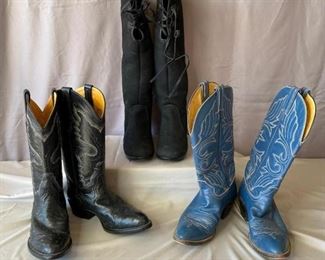 Women's Boots
Ferrini genuine ostrich black leather boots, 7D, Hondo blue leather co