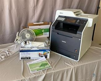 Brother Printer
Seems new in box Brother Color Laser Multifunction Center, model MFC-9970cdw, a remanufactured cartridge, Oem cartridges, clip on desk fan