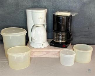 Gevalia and Krups
Two coffee pots, and 4 Tupperware cannisters (one with missing lid)