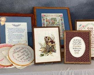 Hand-Stitched Art
Someone spent many hours cross stitching and needle pointing prayers and animals. Beautiful pieces in frames