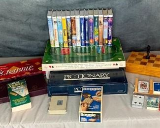Games Galore
Scrabble, Pictionary, Tripoli, Boggle, playing cards, chess, Scrabble Players Dictionary, card caddy on wheels