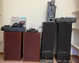 Stereo Equipment
Heath Speakers Model AS104, headphones, Harman Kardon computer speakers and subwoofer (not tested), SD tv tuner by Magnavox with remote, Rotel receiver, power supply back up surge protector new in box, VHS by Panasonic, NOOK Ereader (not tested) with no cord (easy to order), pair of Mordent speakers (not tested)