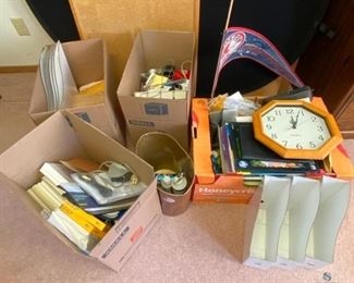 Office Supplies by the Boxes
Staplers, note pads, pens, pencils, envelopes, clock, copy paper, wastebasket, organizers, bulletin board and more!