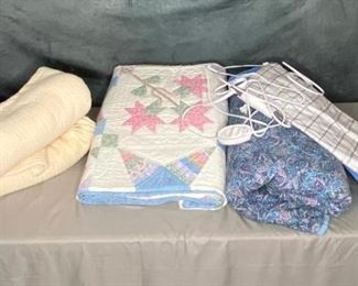 Quilts and Blankets
Twin sized everything, cotton blankets, pink and blue quilt, paisley quilt and 2 heating pads