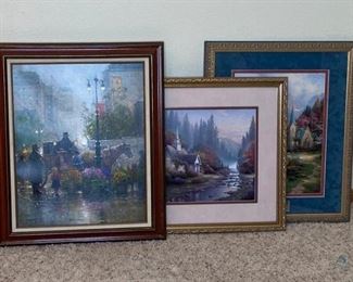 Kincaid and G. Harvey
Two framed prints of Kincaid paintings. G. Harvey painting is not original but has 3D paint details.